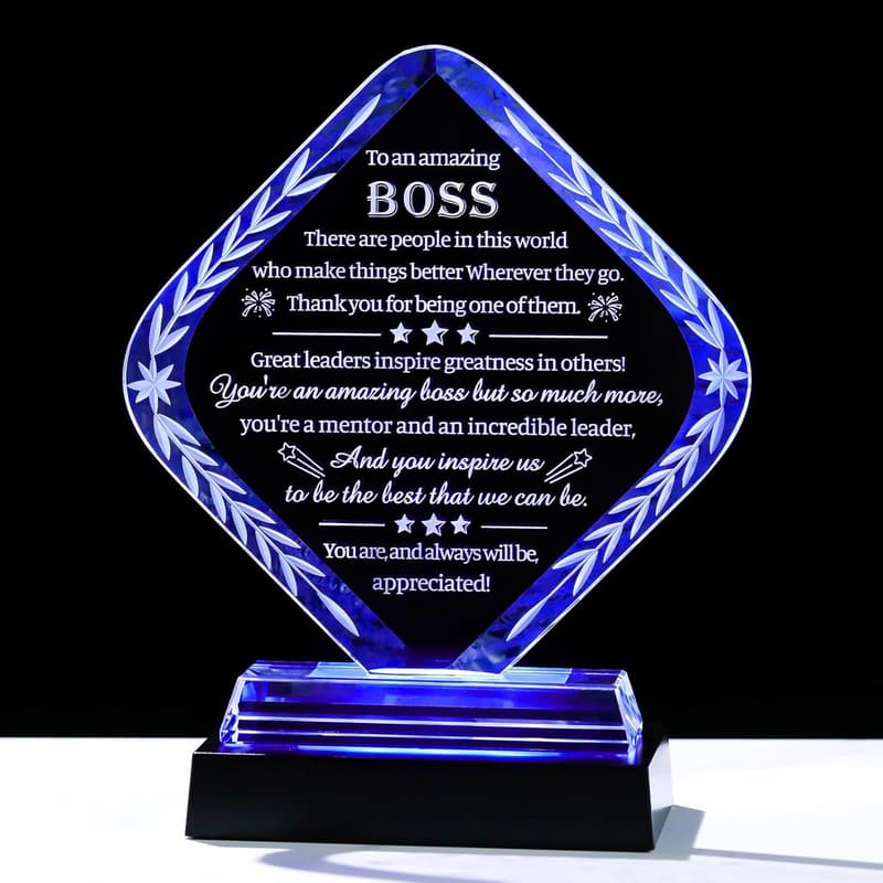 Boss Appreciation Crystal Plaque with Colorful Base