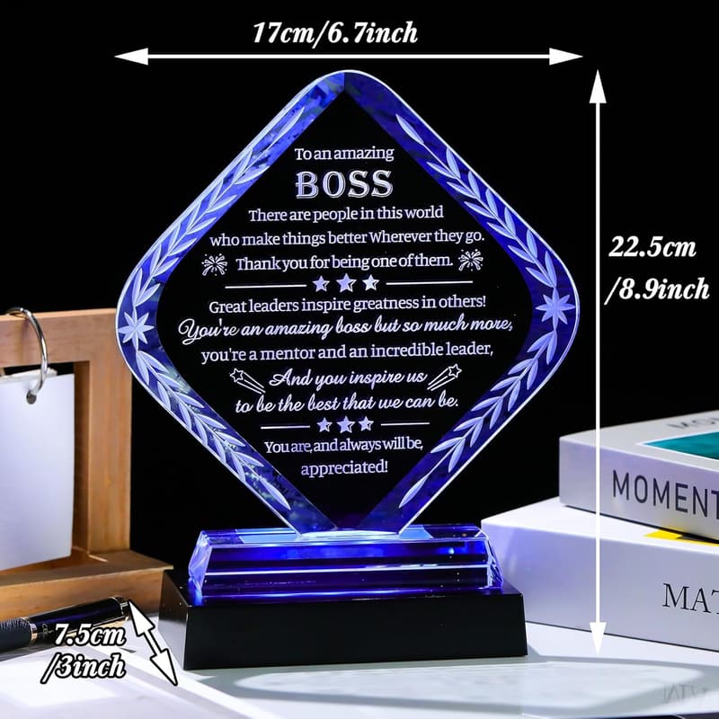 Boss Appreciation Crystal Plaque with Colorful Base