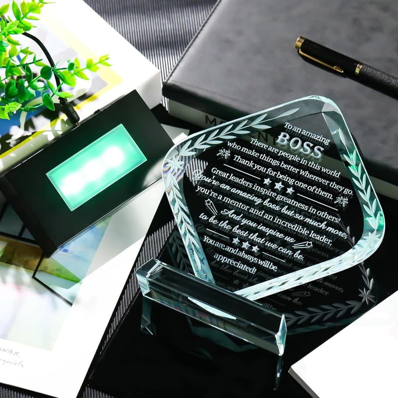 Boss Appreciation Crystal Plaque with Colorful Base