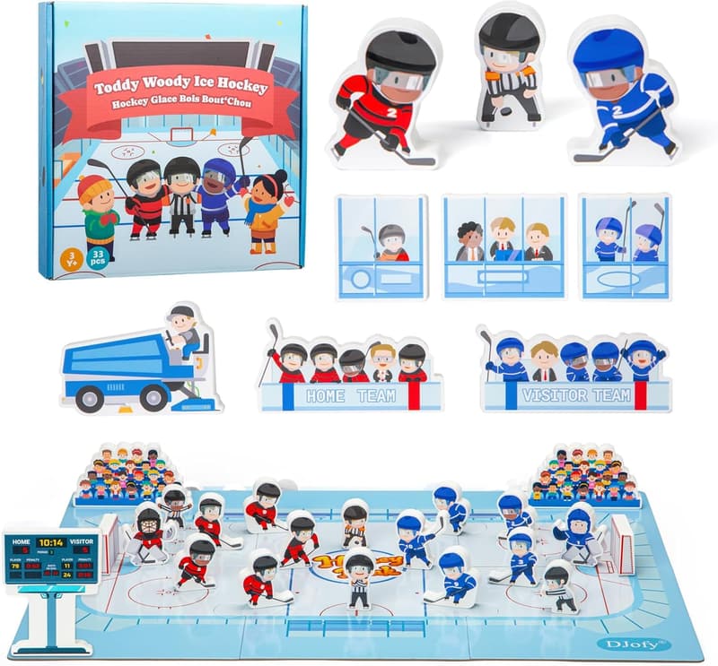 Wooden Ice Hockey Playset with Action Figures - Gift for Kids