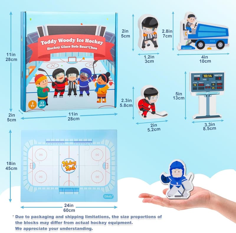 Wooden Ice Hockey Playset with Action Figures - Gift for Kids