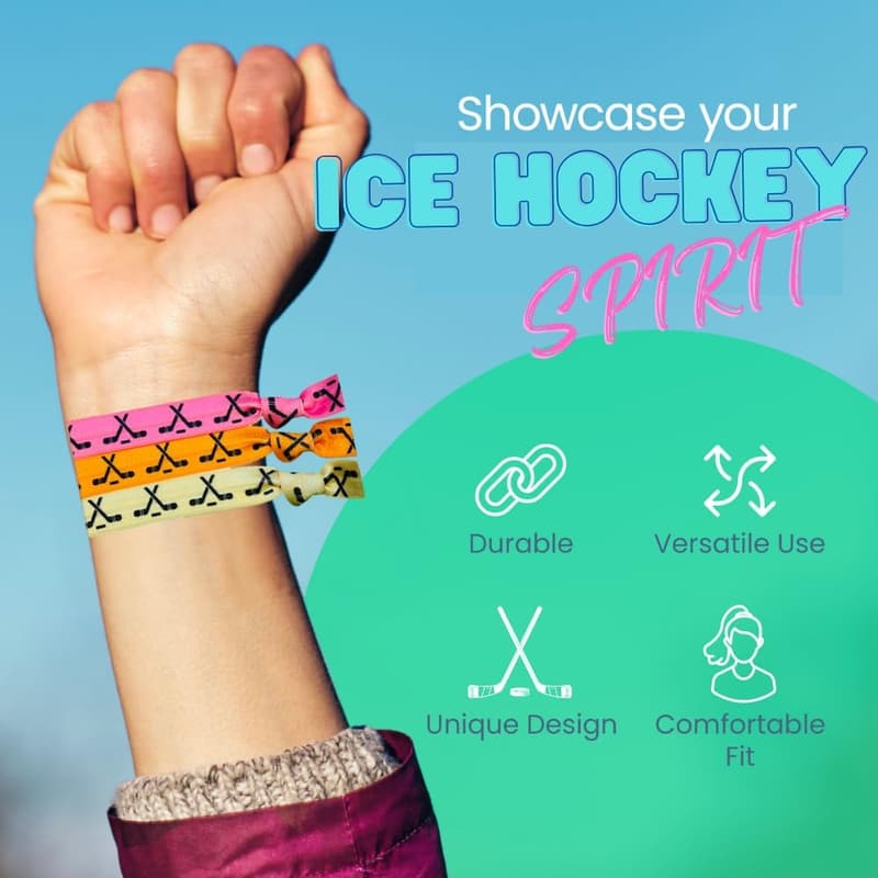 Ice Hockey Hair Tie Set for Girls - No-Crease, 8pcs