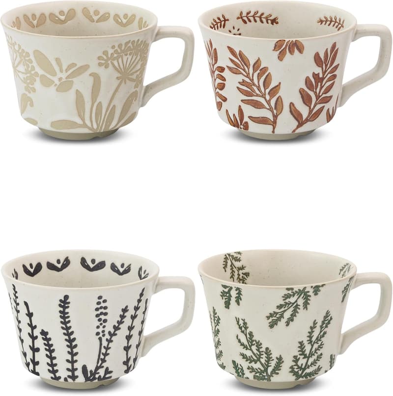 Butterfly Ceramic Coffee Mug Set for Tea and Coffee (12 oz, 4 pcs)