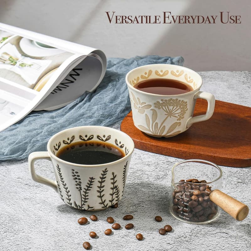 Butterfly Ceramic Coffee Mug Set for Tea and Coffee (12 oz, 4 pcs)