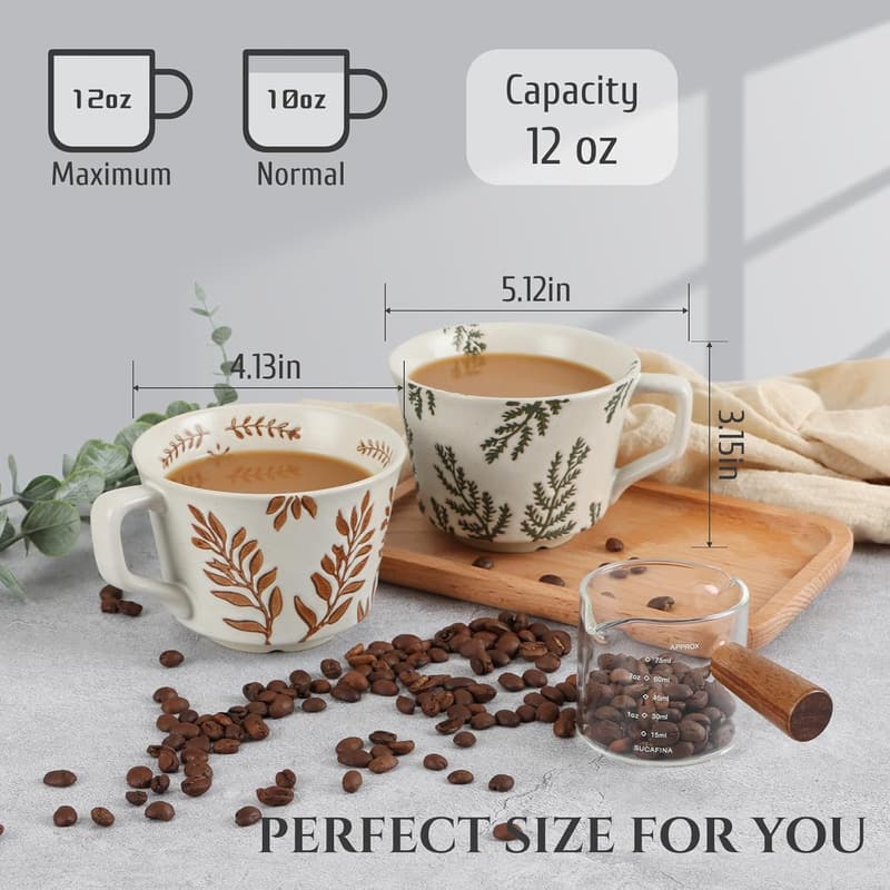 Butterfly Ceramic Coffee Mug Set for Tea and Coffee (12 oz, 4 pcs)