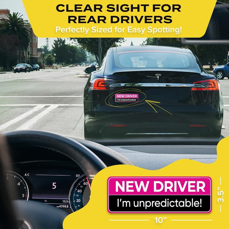 Funny Pink New Driver 3-Pack Reflective Bumper Stickers