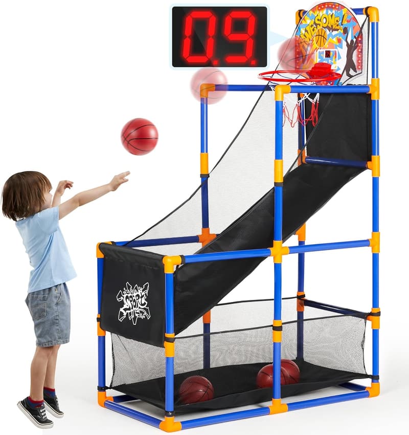 Indoor Basketball Arcade Game Set with Electronic Scoreboard