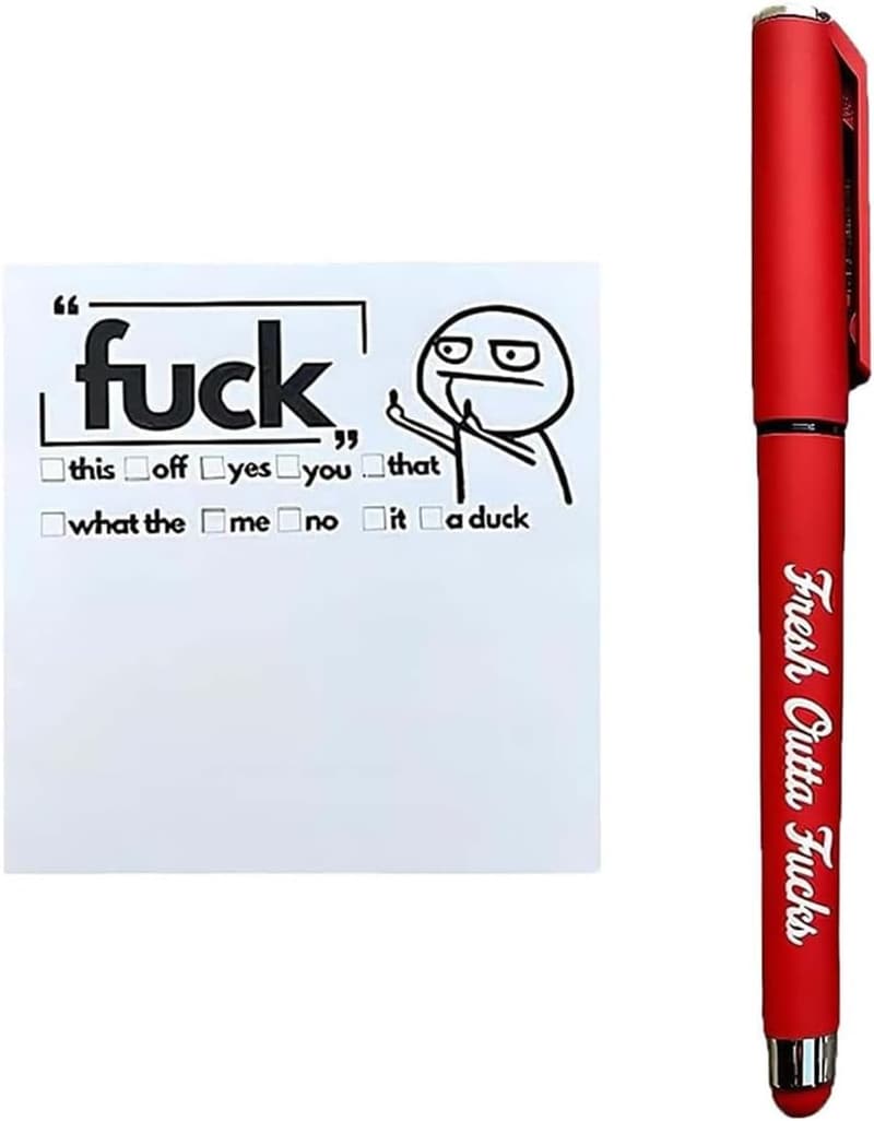 Funny Sticky Notes & Pen Set - Novelty Desk Accessory Gift