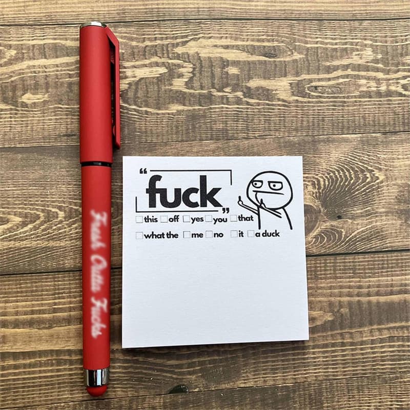 Funny Sticky Notes and Pen Set - Novelty Desk Accessory