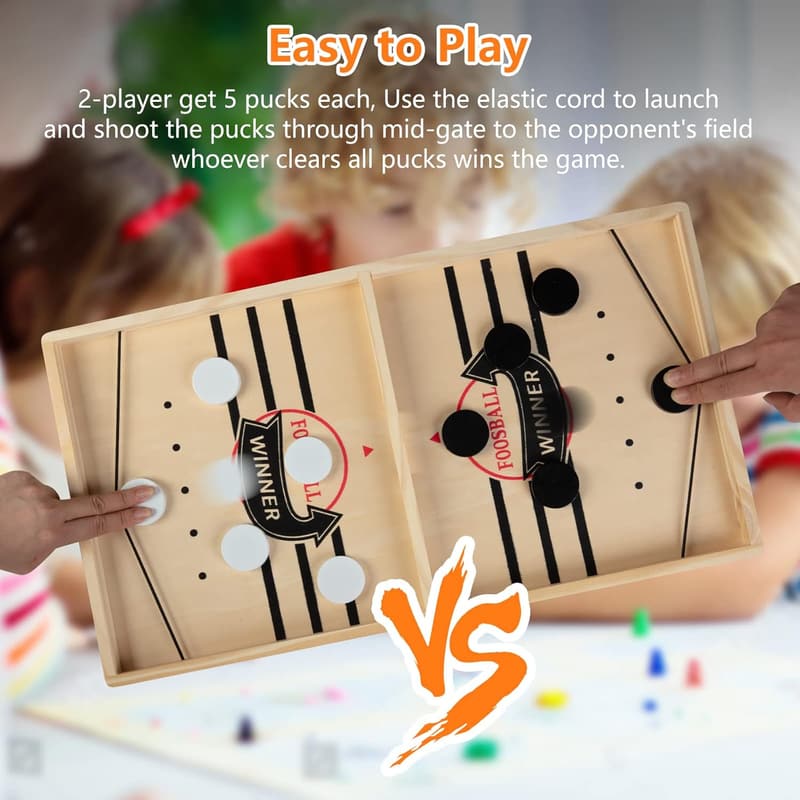 Fast Sling Puck Game - Wooden 2-Player Tabletop Battle
