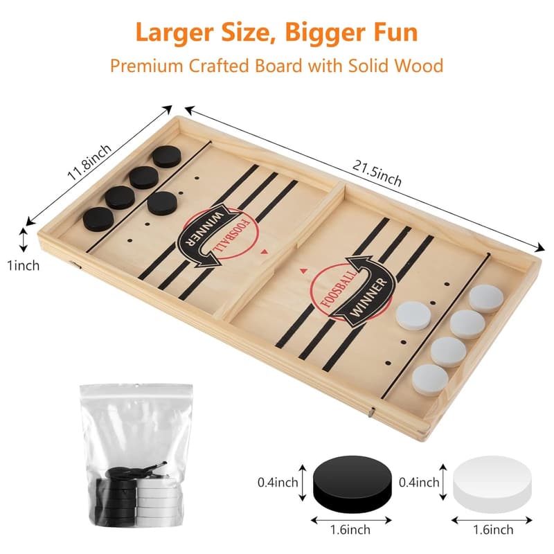 Fast Sling Puck Game - Wooden 2-Player Tabletop Battle