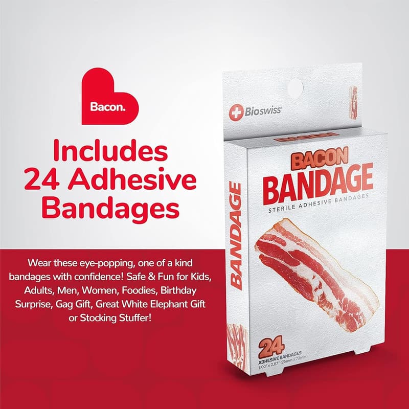 Fun Bacon-Shaped Bandages, Latex-Free, 24 Count