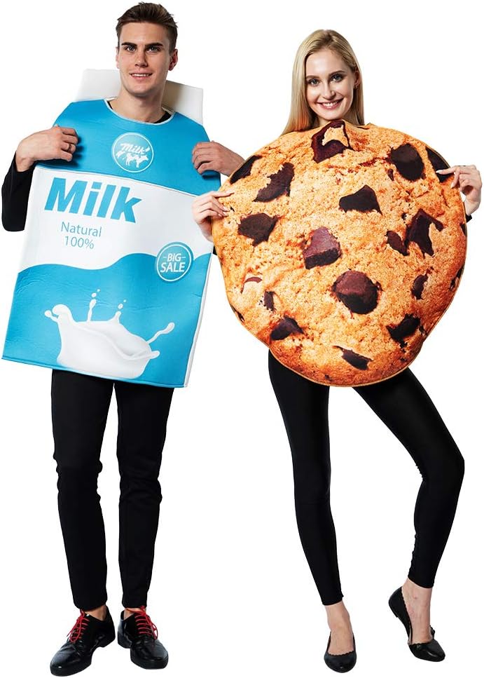 Halloween Couple Costume Cookies & Milk Carton Box for Adults