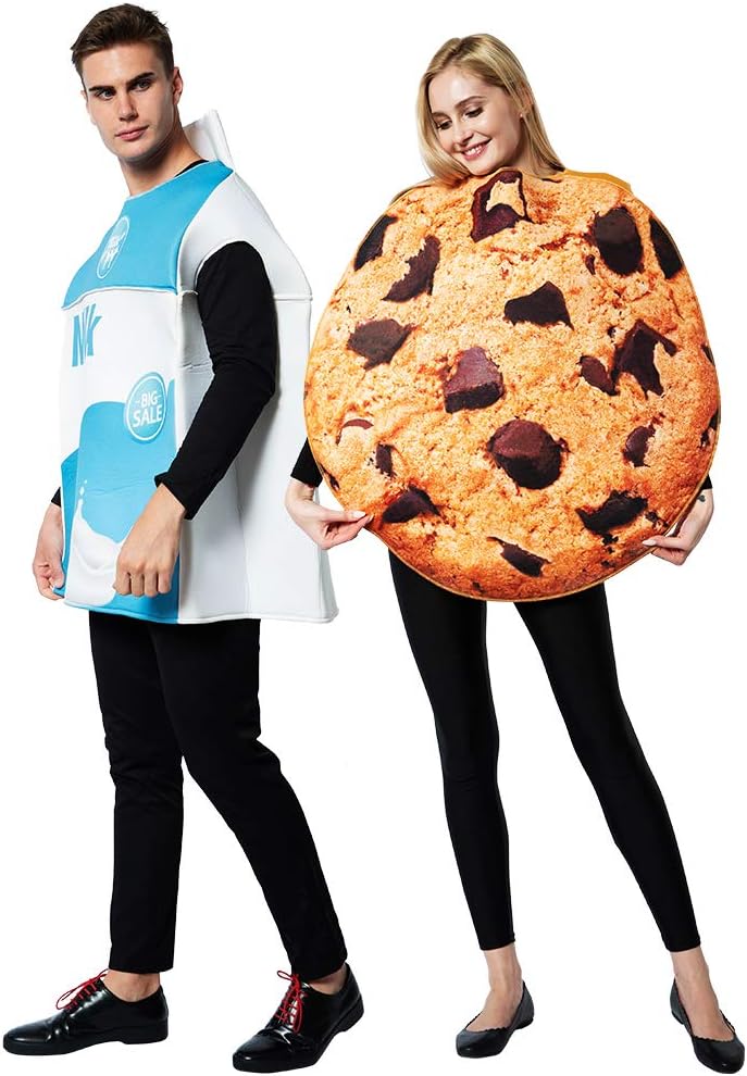 Halloween Couple Costume Cookies & Milk Carton Box for Adults