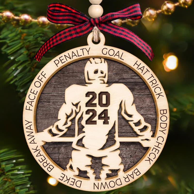 Hockey Christmas Ornaments - Wooden Gifts for Hockey Lovers