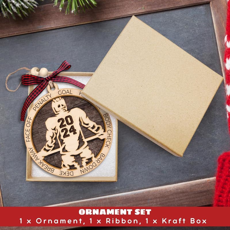 Hockey Christmas Ornaments - Wooden Gifts for Hockey Lovers