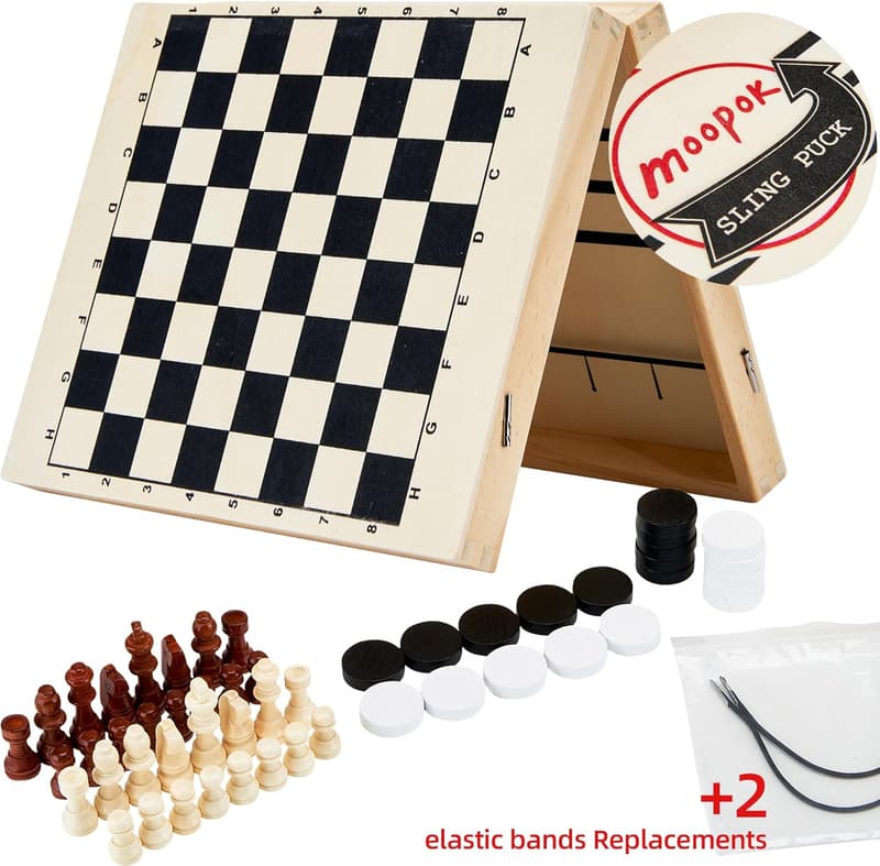 Fast Sling Puck Game - 2-in-1 Wooden Air Hockey for Family Fun