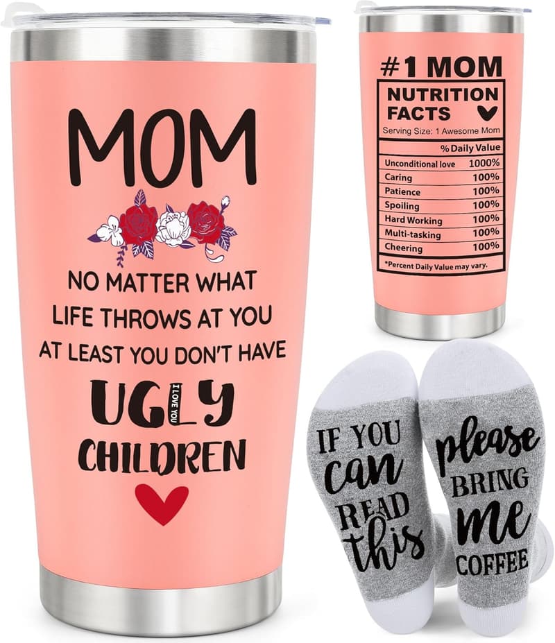 Mother's Day Pink Tumbler & Socks Gift Set for Mom