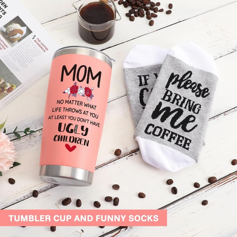 Mother's Day Pink Tumbler & Socks Gift Set for Mom