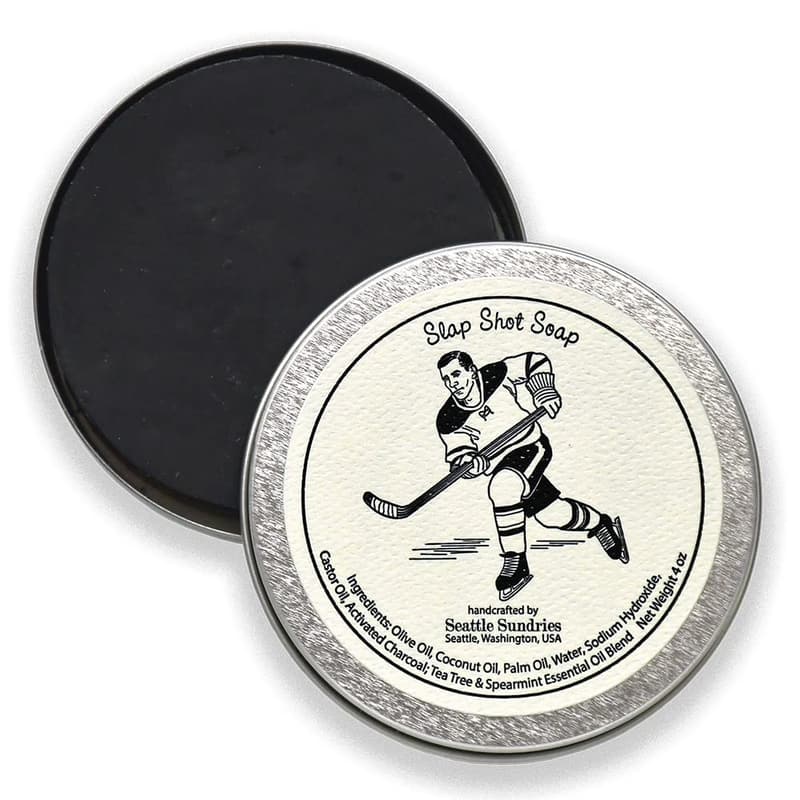 Hockey Gift: Handmade Activated Charcoal Soap in Retro Tin