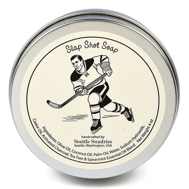 Hockey Gift: Handmade Activated Charcoal Soap in Retro Tin