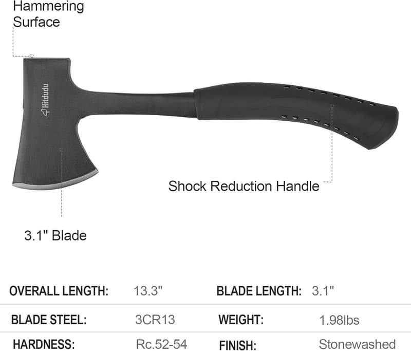 Camping Axe with Forged Carbon Steel & Shock-Reduction Handle