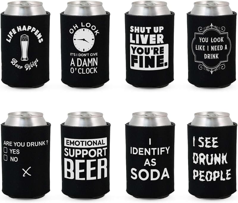 Funny Beer Can Sleeve Coolers - 8 Pack Insulated Drink Huggers