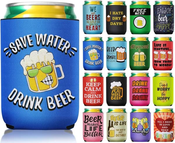 Funny Quotes Neoprene Beer Can Sleeves, 16 Pcs, Insulated