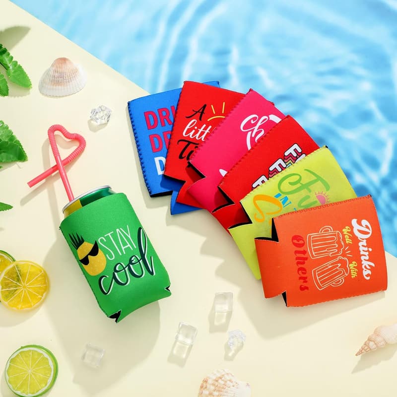 Beach-Themed Neoprene Can Cooler Sleeves - 12 Pack