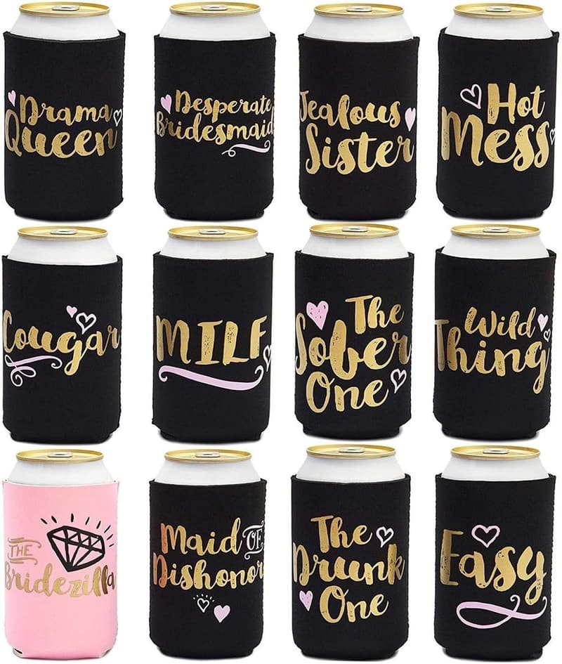 Bachelorette Party Can Cooler Sleeves - 12 Assorted Neoprene