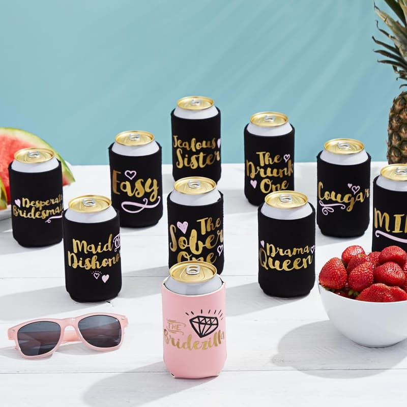 Bachelorette Party Can Cooler Sleeves - 12 Assorted Neoprene