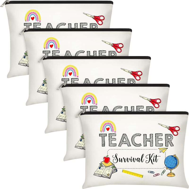 Teacher Survival Kit: 5-Piece Travel Cosmetic Pouch Set