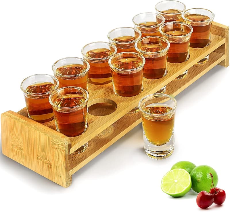 12-Piece Shot Glass Set with Tray & Thick Base for Parties