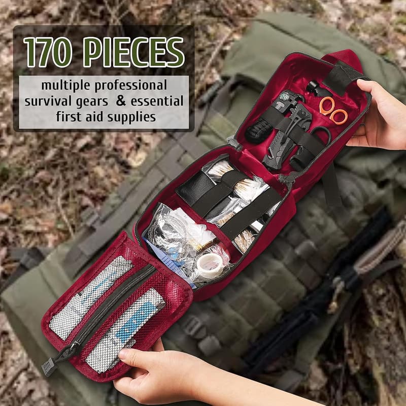 Emergency Survival Kit with 170 Essentials for Hiking & Camping