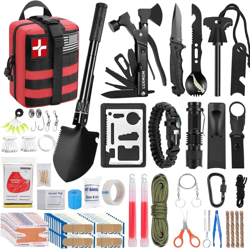 Christmas Survival Kit for Men - 142-Piece Outdoor Gear with Molle Pouch