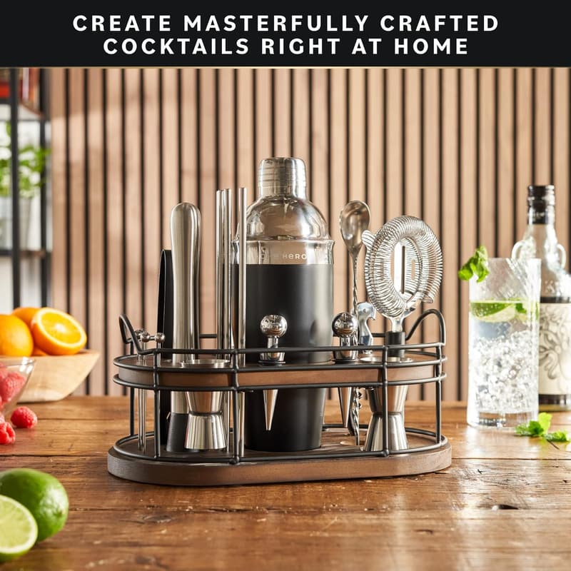 Premium Bartender Kit with Wooden Stand & Recipe Book (22 Pcs)