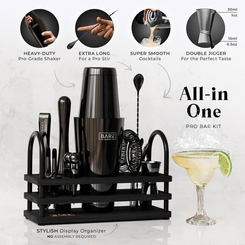 14-Piece Cocktail Shaker Set with 35 Recipe Cards - Home Bartending Gift
