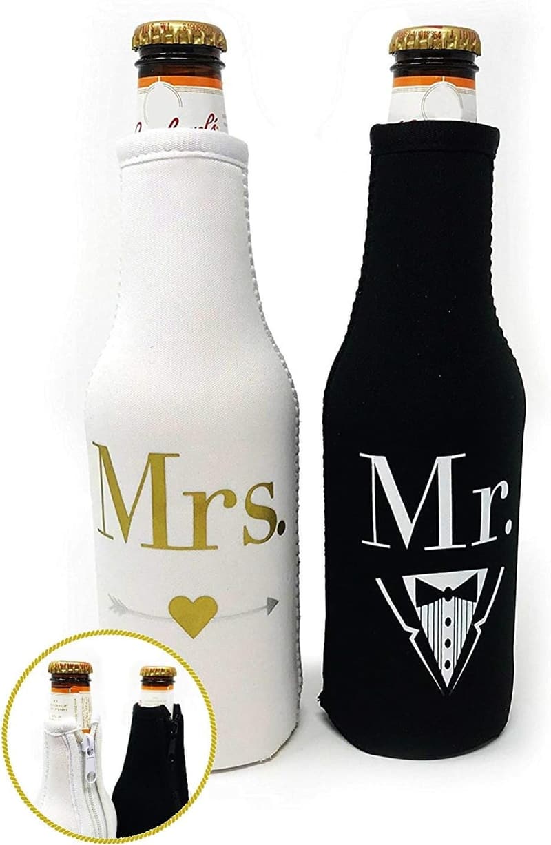 Mr. & Mrs. Beer Bottle Cooler Sleeves Gift Set for Weddings