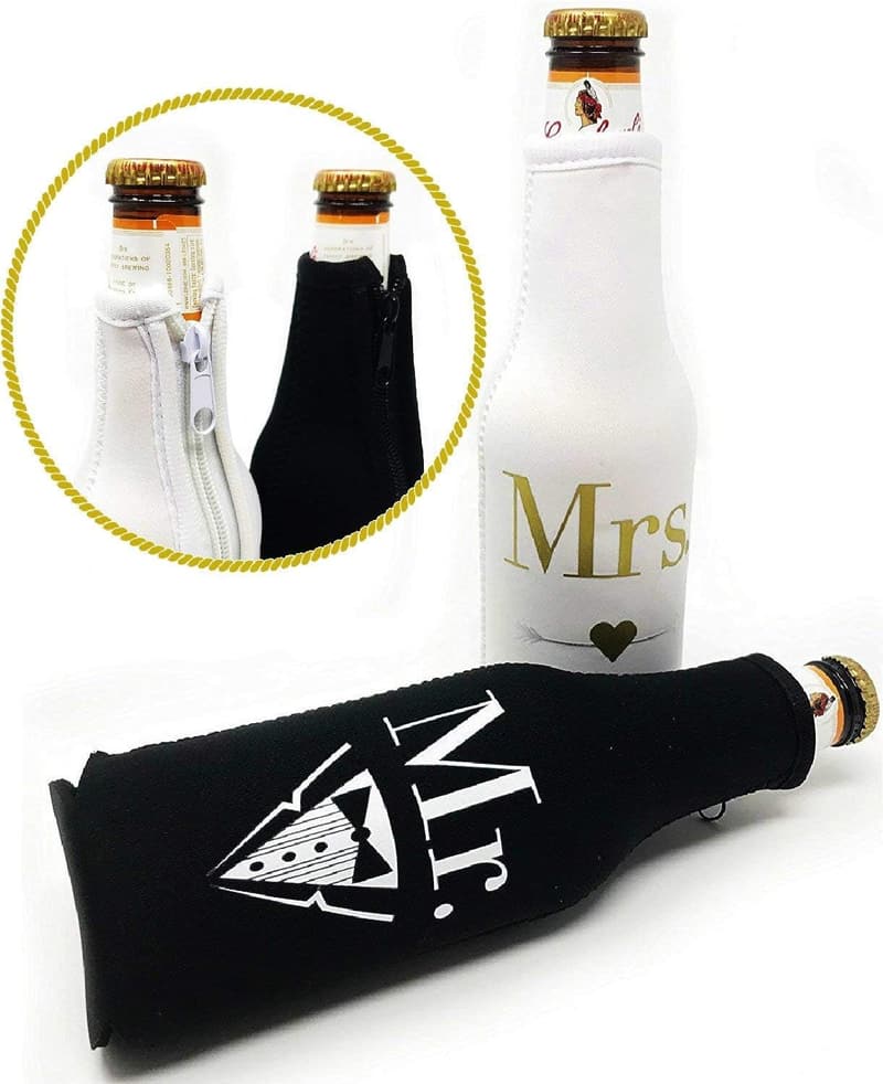 Mr. & Mrs. Beer Bottle Cooler Sleeves Gift Set for Weddings