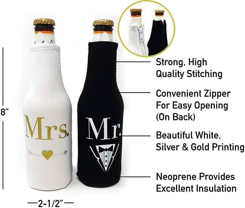 Mr. & Mrs. Beer Bottle Cooler Sleeves Gift Set for Weddings