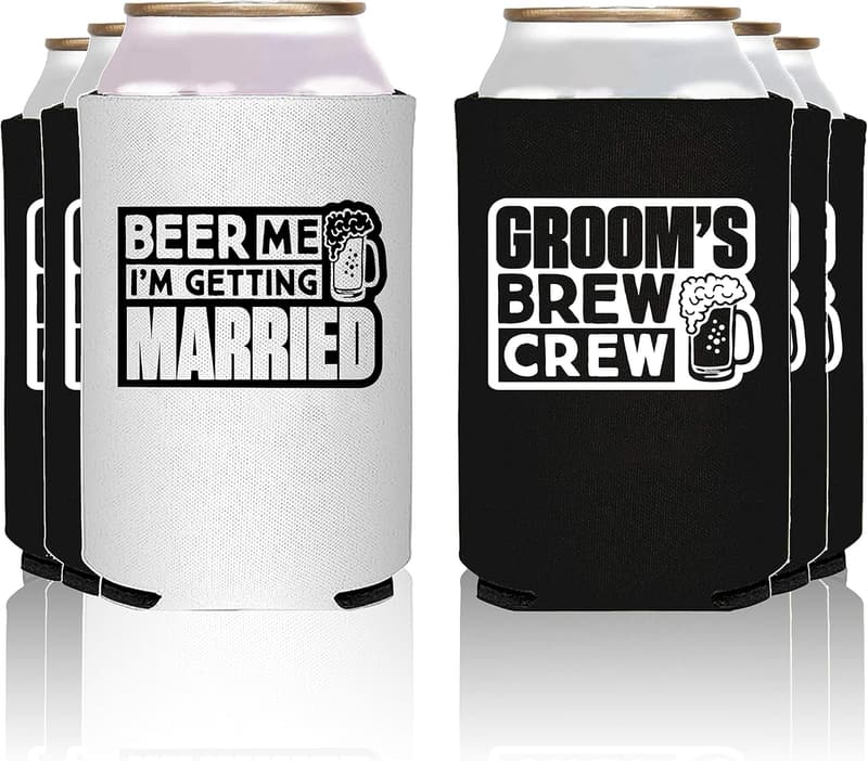 Groom's Crew Insulated Can Coolers – Beer Me Wedding Set (12)