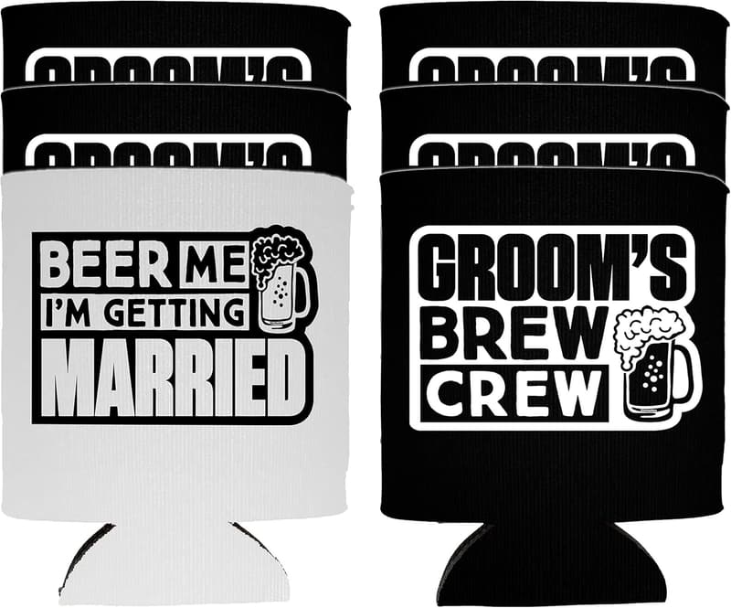 Groom's Crew Insulated Can Coolers – Beer Me Wedding Set (12)