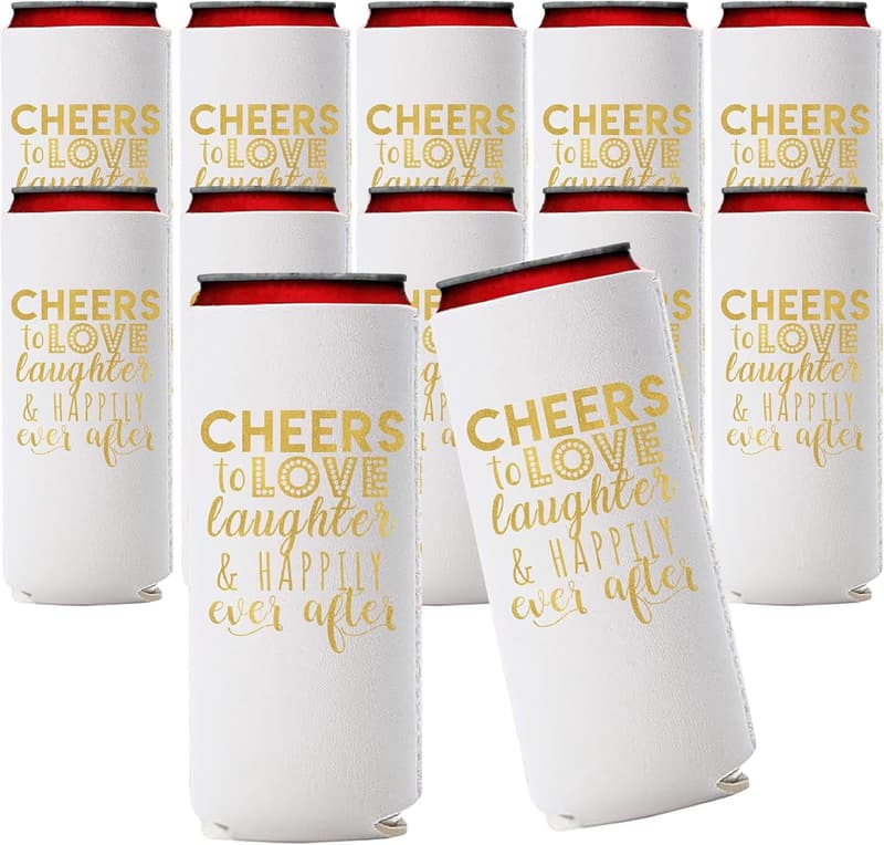 Wedding Can Cooler Set of 12 - Cheers to Love & Laughter