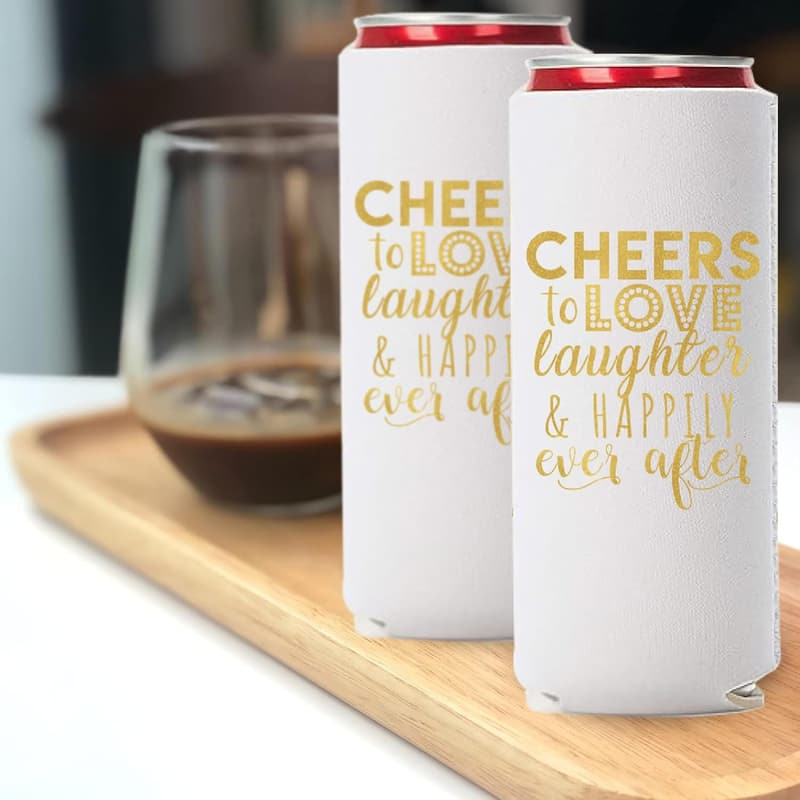 Wedding Can Cooler Set of 12 - Cheers to Love & Laughter