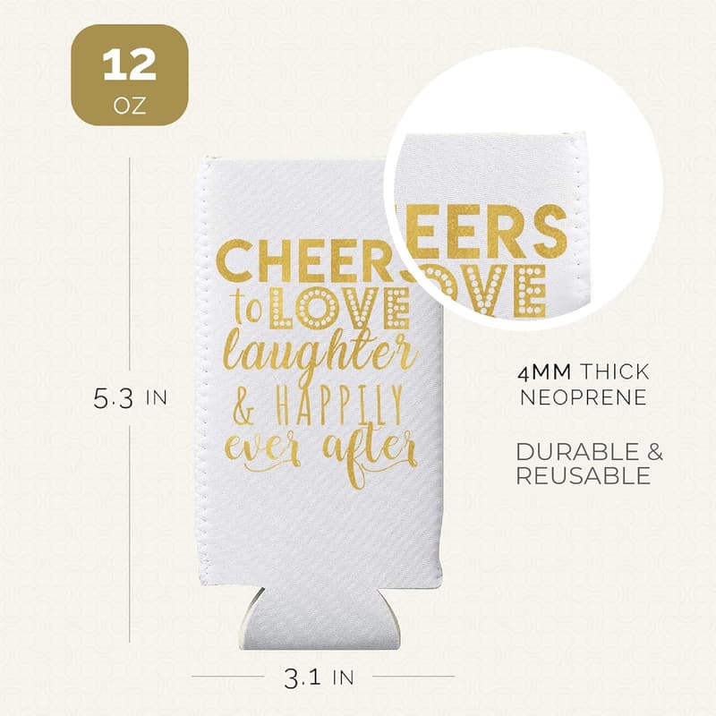 Wedding Can Cooler Set of 12 - Cheers to Love & Laughter