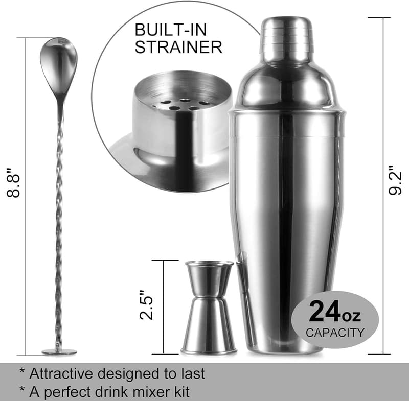 Professional Stainless Steel Cocktail Shaker Set with Measuring Jigger