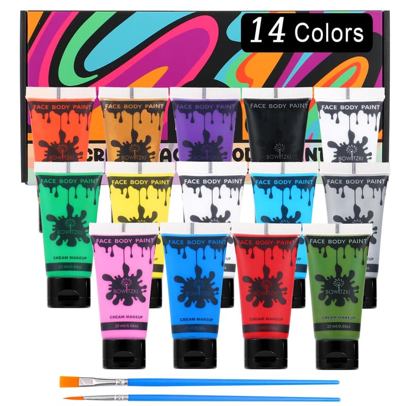 14-Color Water-Based Face & Body Paint Set for Kids & Adults