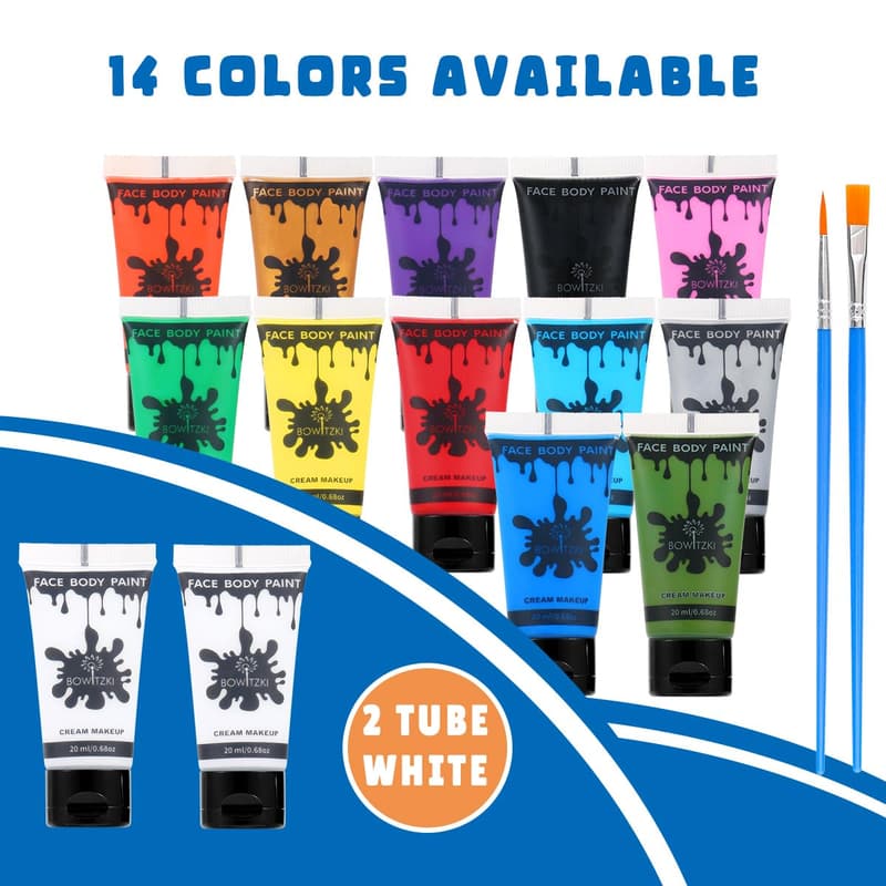 14-Color Water-Based Face & Body Paint Set for Kids & Adults