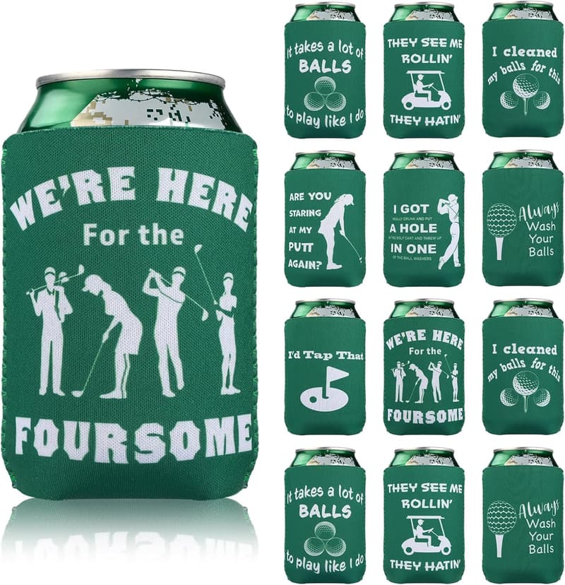 Golf Can Cooler Sleeves - 12 Pack Neoprene Insulators for Weddings