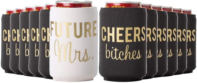 Bachelorette Party Can Coolers - Set of 12, Black